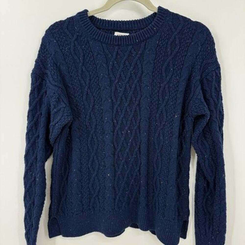 J Crew Women Fisherman Sweater Medium Blue Flecked Cable knit Crew Pullover - Picture 6 of 8